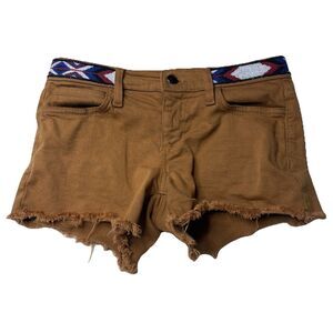 Joe's Brown Cut-Off Denim Shorts Embroidered Waistband Made in USA Sz 25 Womens